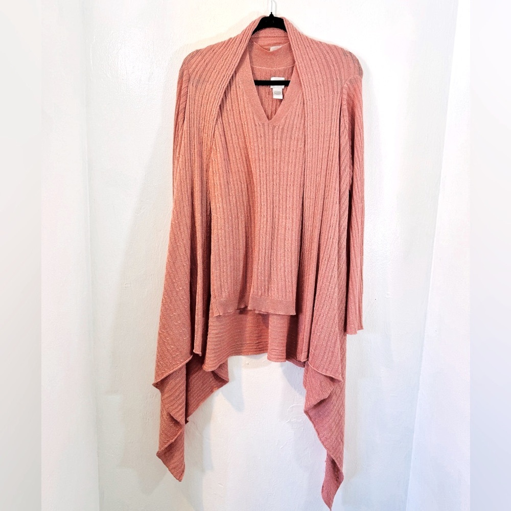2PC  Chico’s sweater set in beautiful coral pink with metallic thread M